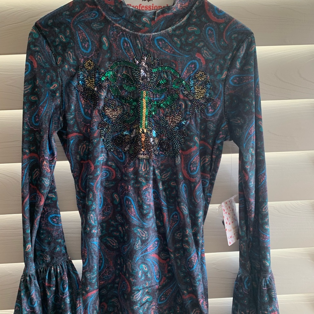 FP velvet print bell sleeved dark gray